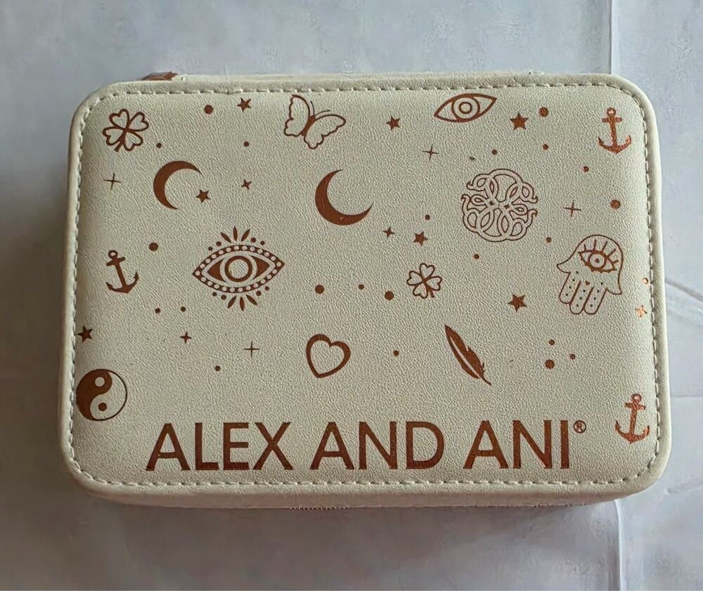 ALEX AND ANI Symbols Jewelry Case White Rose Gold Mirror Travel Organizer
